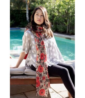Benaras Wool Scarf Wrap in Grey Orange
