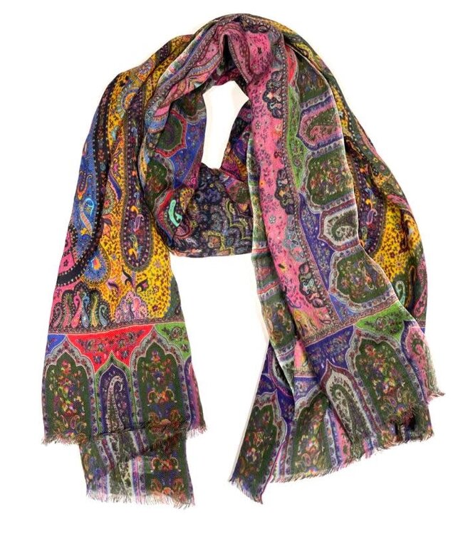 Gwendoline Wool Paisley Blue Scarf