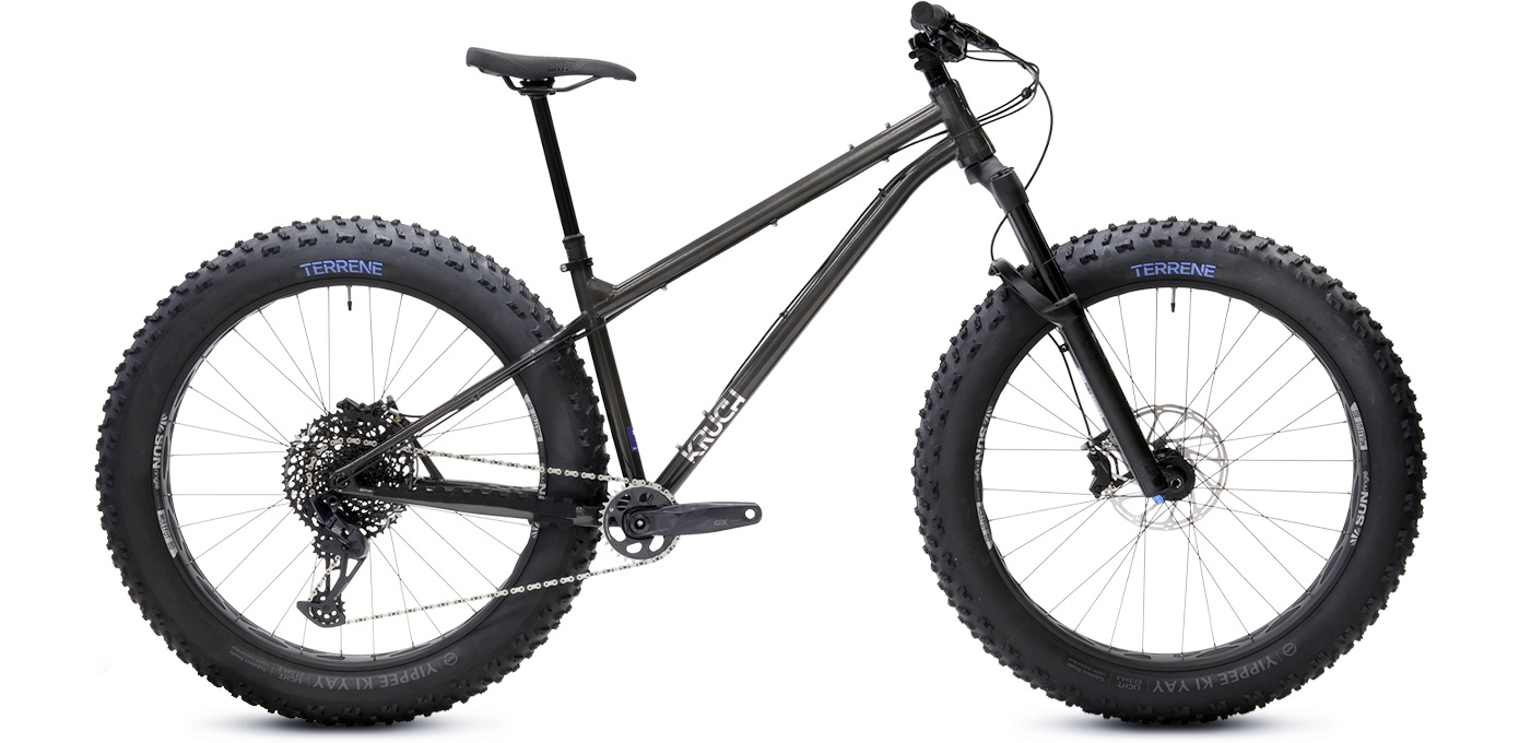 Fully-built-up TAUNTAUN steel hardtail fat bike.