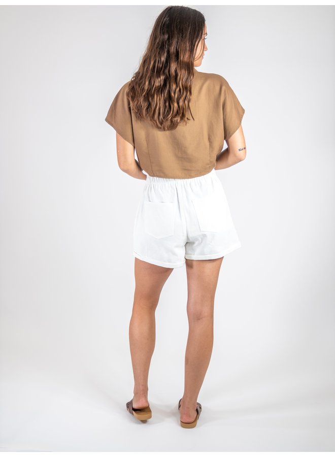 White Linen Paperbag Shorts