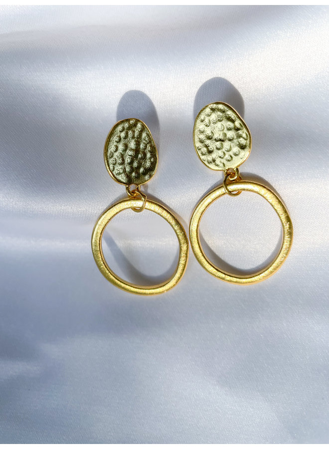Gold Antique Hoop Stud Earrings