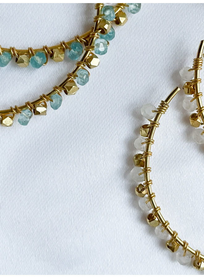 Gold Hoop Earrings with Gemstones