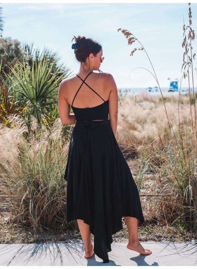 Black Asymmetrical Midi Skirt "The Riannon"