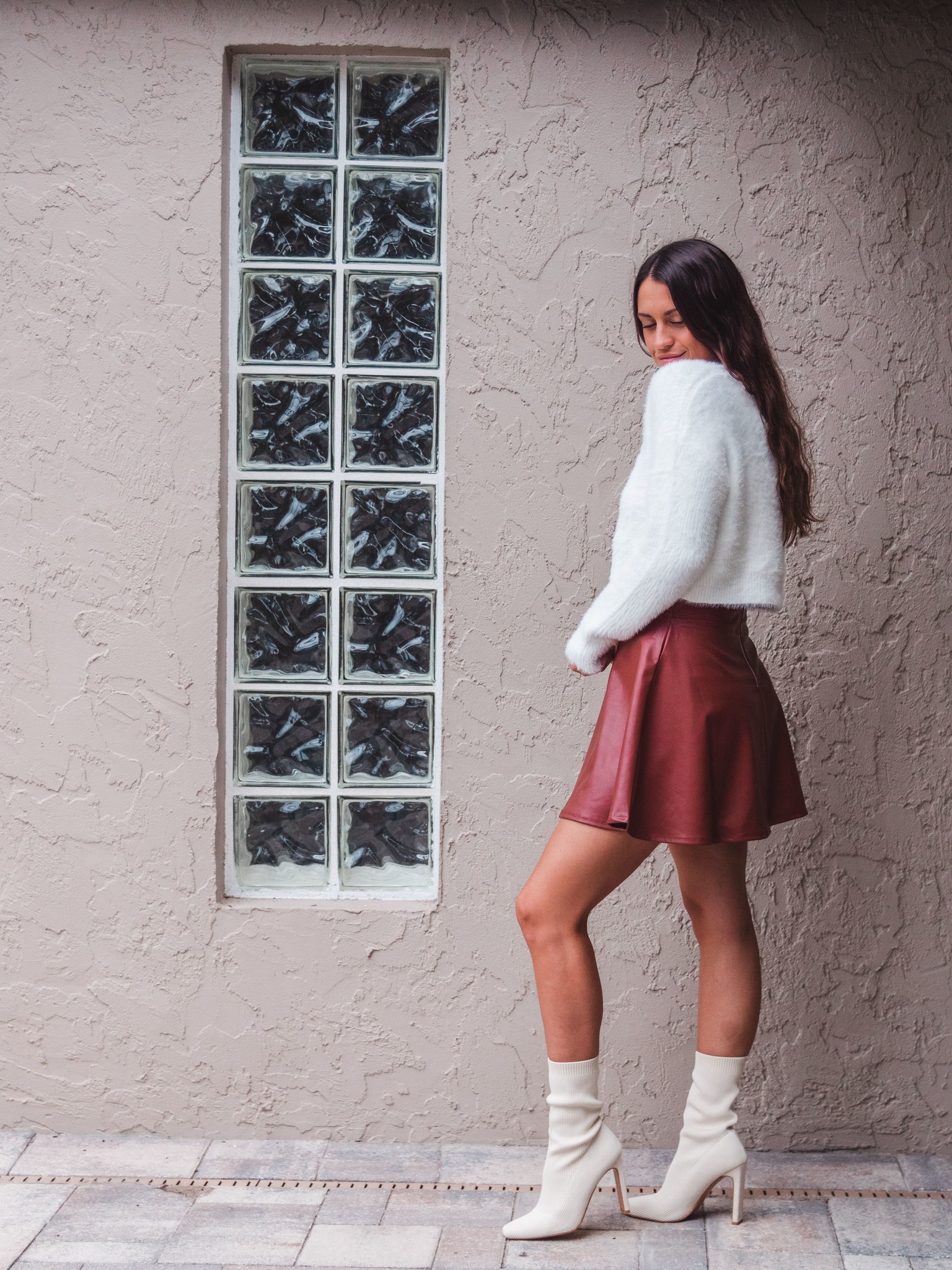 white leather circle skirt