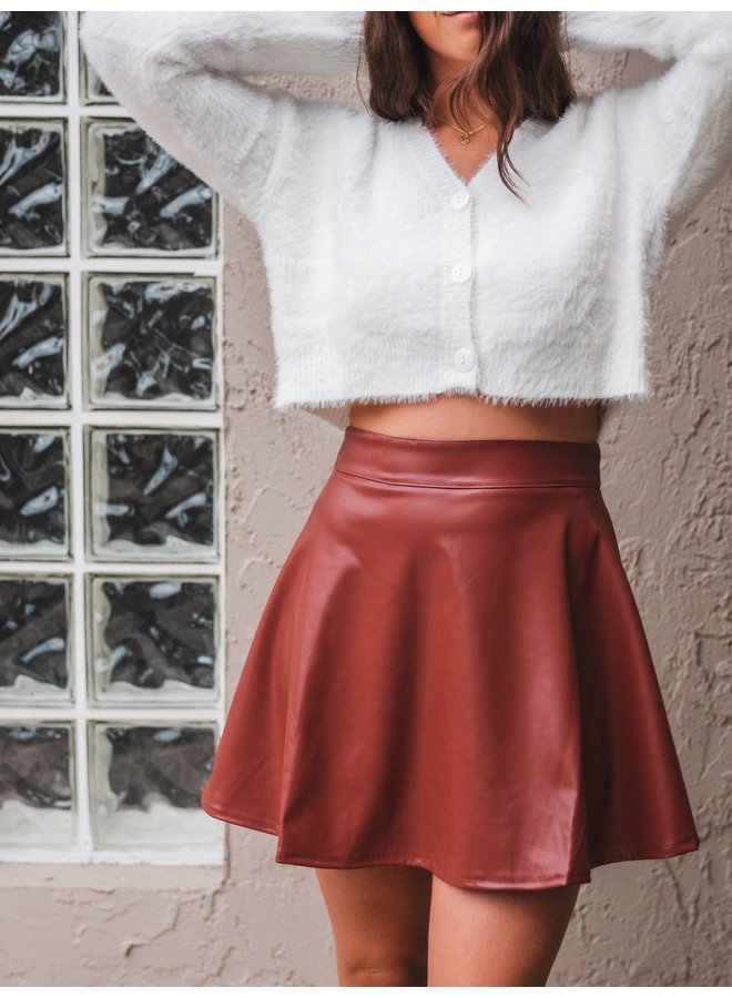 Brown Faux Leather Circle Skirt CWBSS039