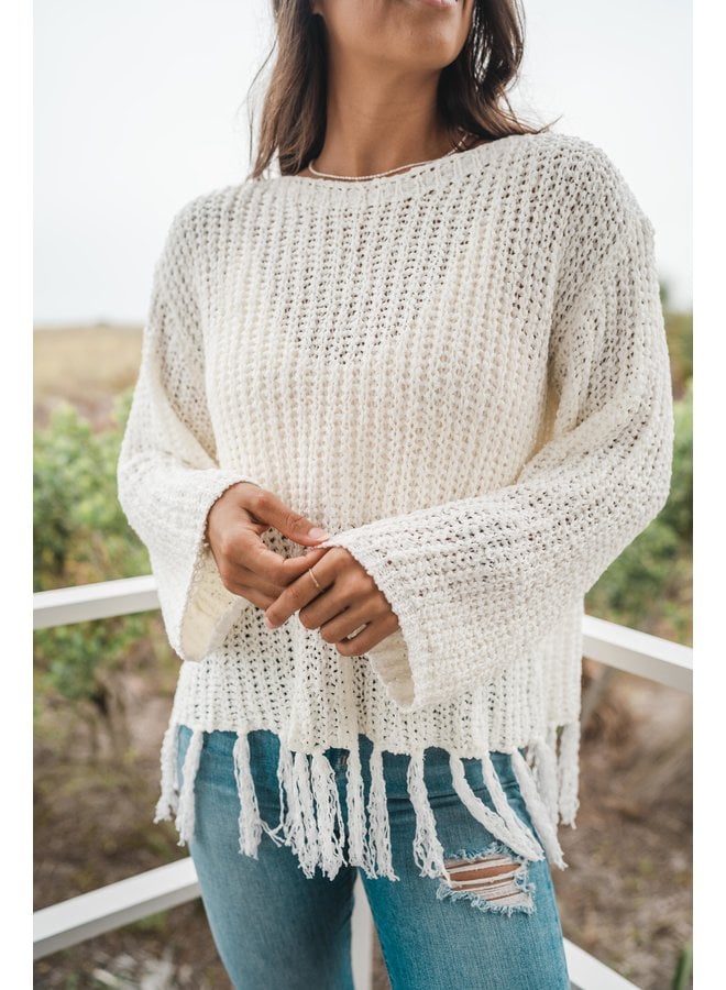 Kayla Ivory Fringed Sweater