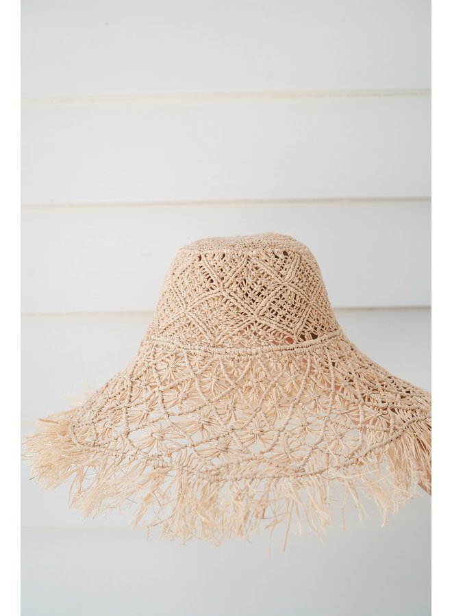 Natural Crochet & Macrame Fringe Hat