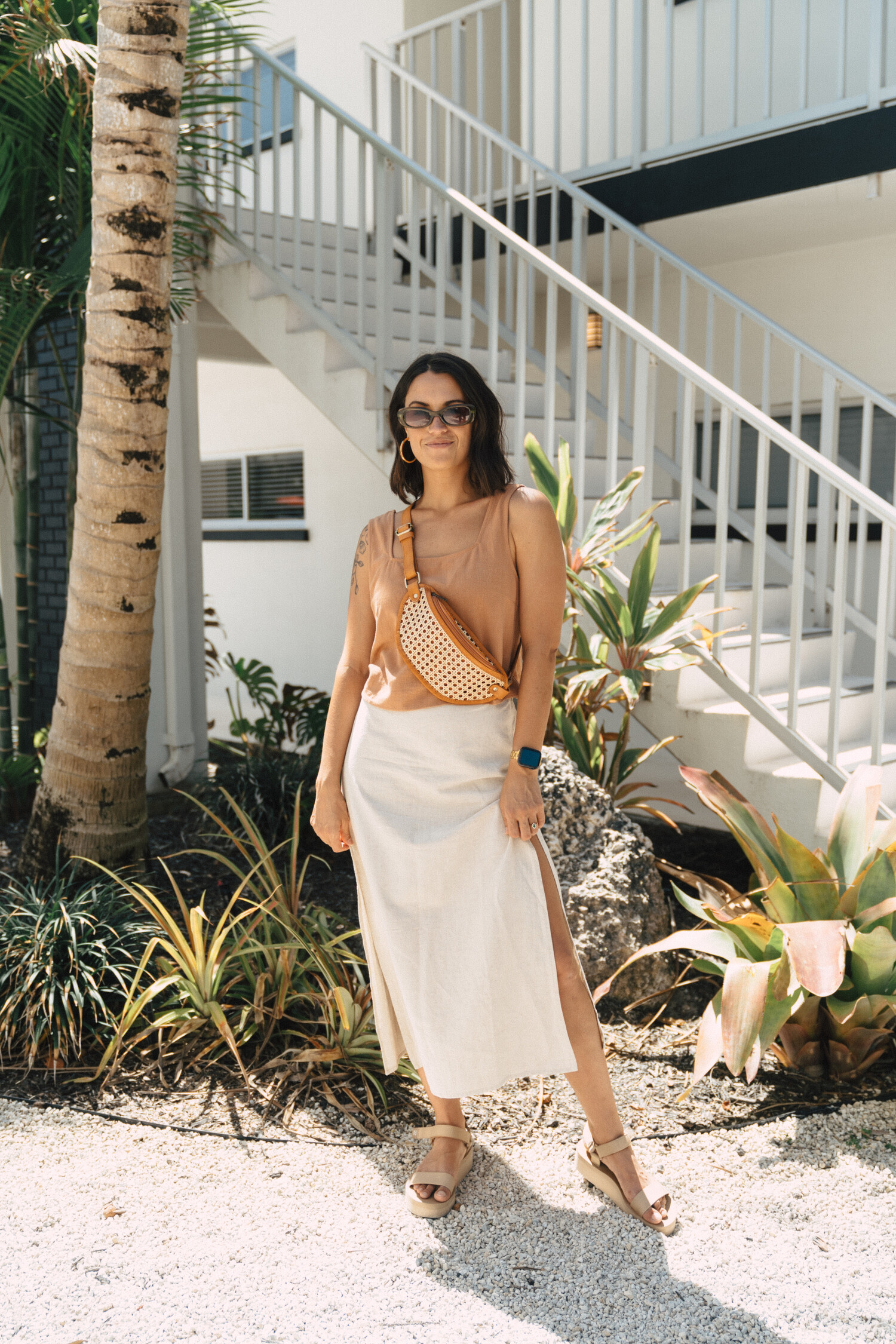 White midi cheap skirt linen
