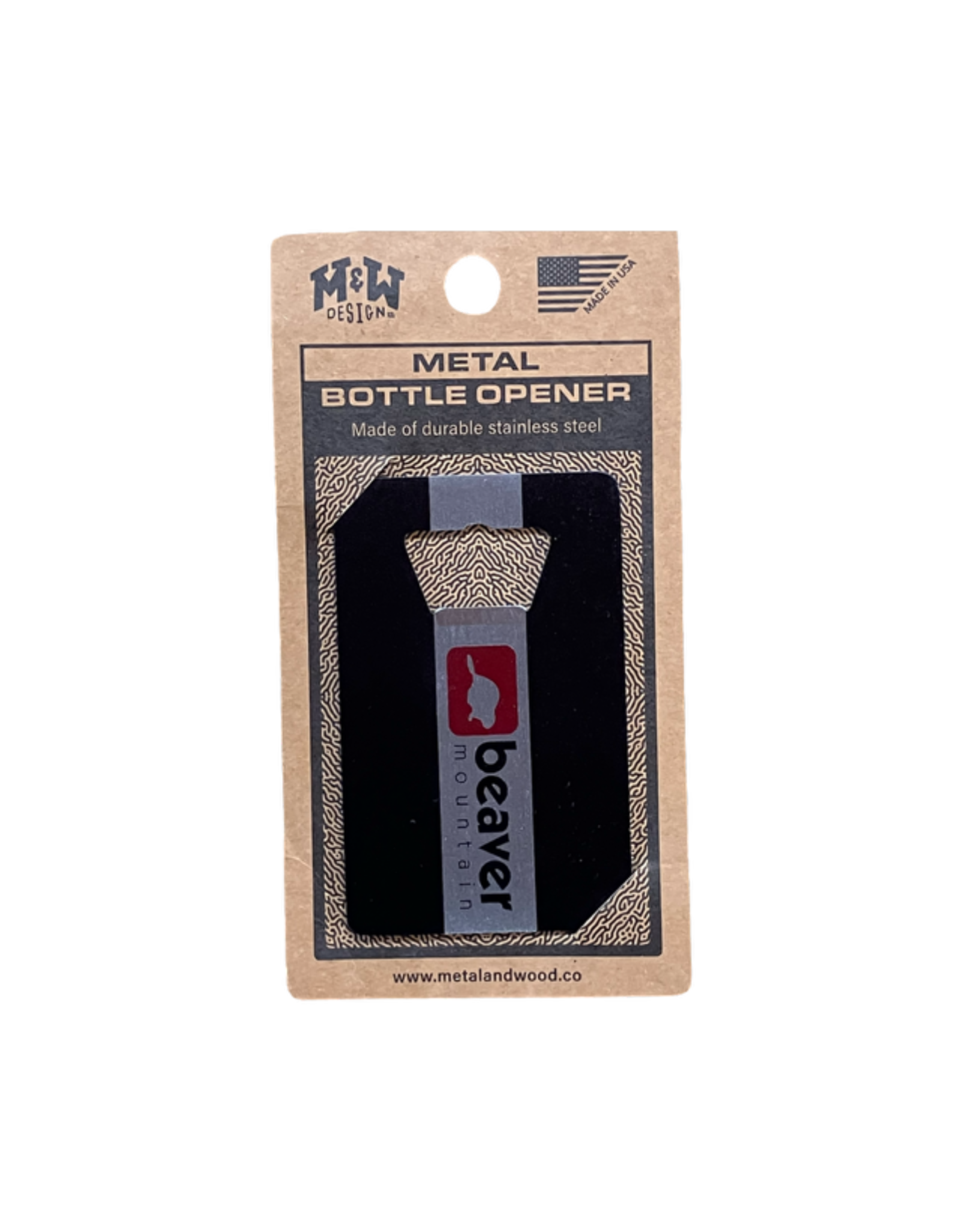 M & W Design Logo'd Black Stainless Steel Bottle Opener
