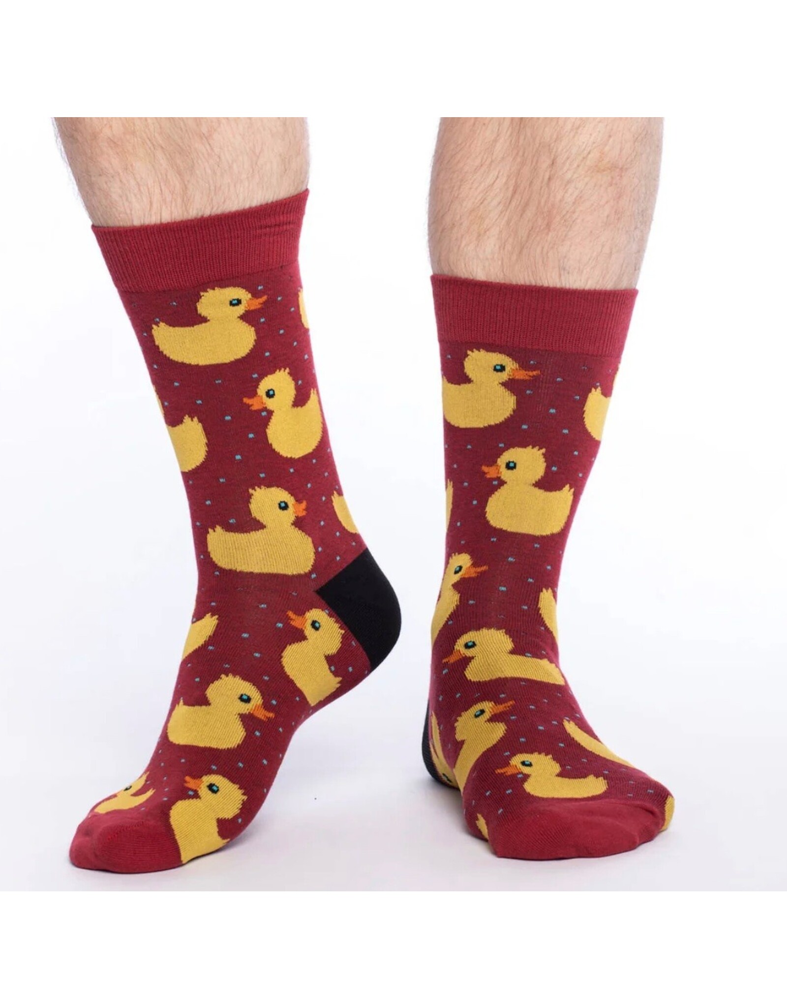 Good Luck Duck Men's Crew Socks - Red with Yellow Ducks