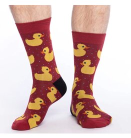 Good Luck Duck Men's Crew Socks - Red with Yellow Ducks