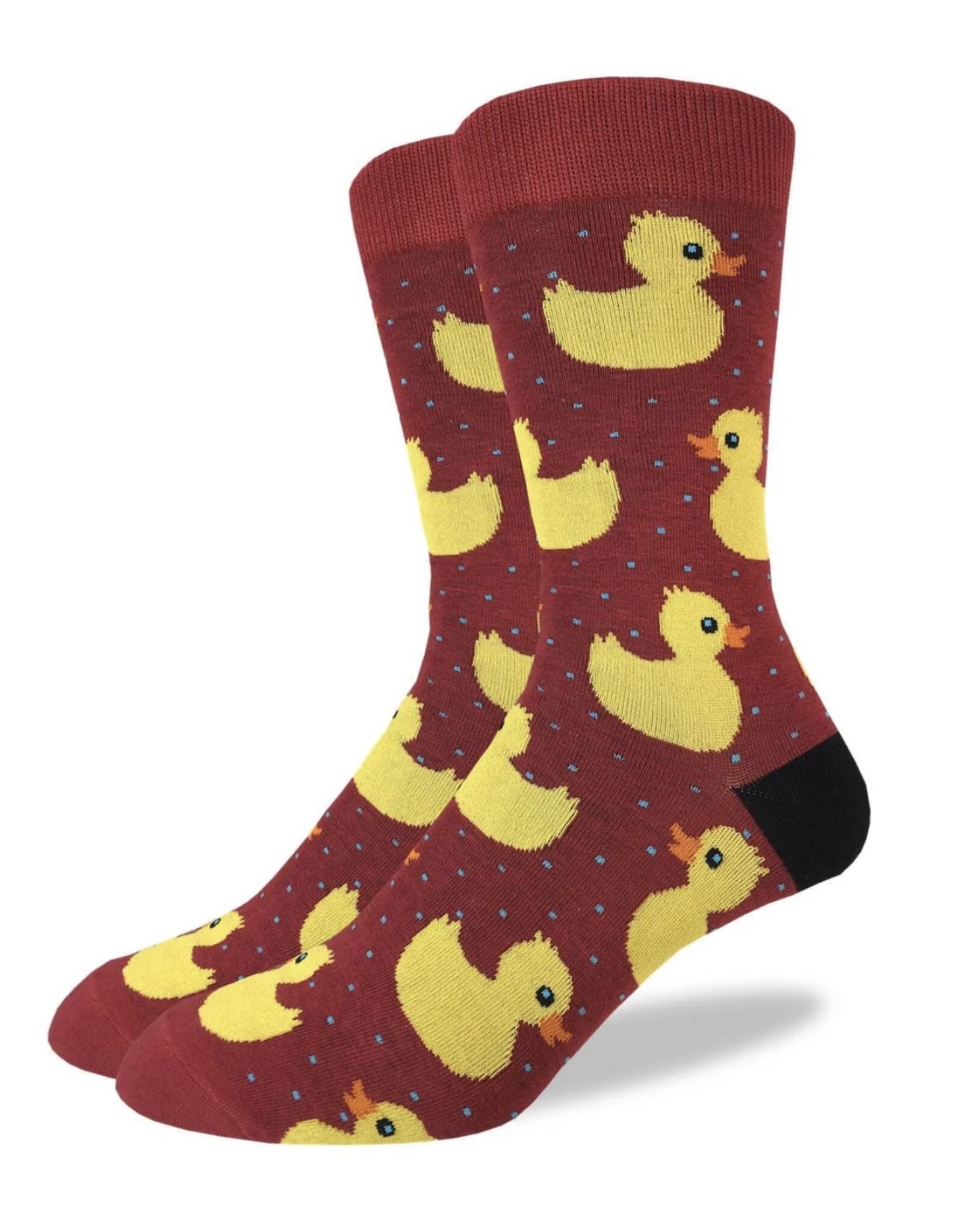Good Luck Duck Men's Crew Socks - Red with Yellow Ducks