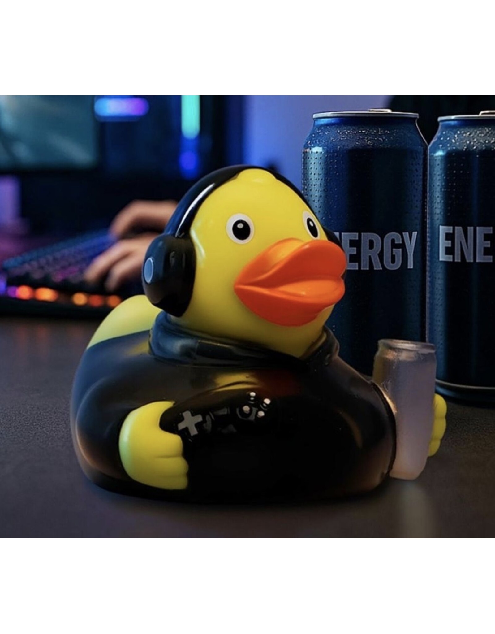 Gaming Rubber Duck with Energy Drink