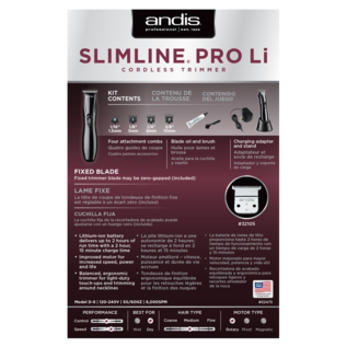 Andis Andis Slimline Pro Li Cordless Trimmer Black & Guides D-8