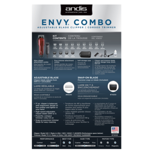 Andis Andis Envy Combo Adjustable Blade Corded Clipper & Trimmer & Guides US-1, TC-2