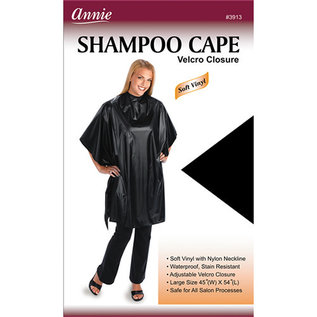 Annie Annie Shampoo Cape Vinyl Nylon Sticky Closure 45"x54" Black 3913