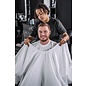 Barber Strong Barber Strong Cape NanoShield Polyester Hook Closure White | Black Pinstripe 54"x64"