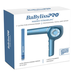 BabylissPRO BabylissPRO Nano Titanium 1" Ultra Thin Straightener Flat Iron &  Pistol Grip Dryer