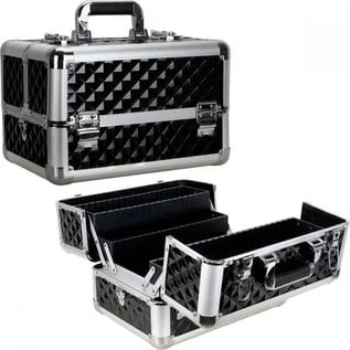 Diamond Cosmetic Makeup Hard Case with Dividers & Extendable Trays