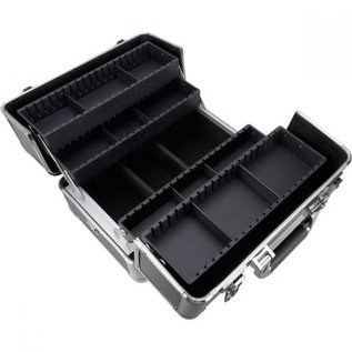 Smooth Cosmetic Makeup Hard Case w/ Dividers & Extendable Trays Black