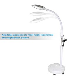 5x Diopter LED Magnifying Rolling Floor Stand Gooseneck Lamp