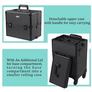 AIV AIV 2-in-1 Aluminum Rolling Beauty Makeup Hard Cosmetic Case Lockable Black