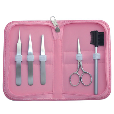 Satin Edge 5pc Eyebrow Tweezer Set w/ Zippered Case - Beauty Kit Solutions