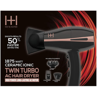 Hot & Hotter Hot & Hotter Twin Turbo AC Hair Dryer Ceramic Ionic 1875W