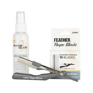 Feather Feather Nape & Body Razor Kit w/ Blades 10pcs & 2oz Blade Glide