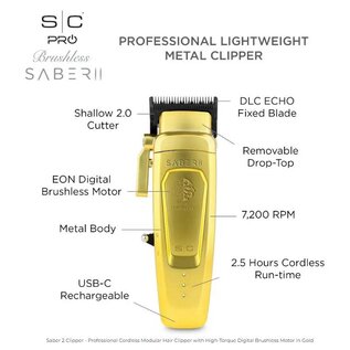 StyleCraft StyleCraft Saber 2 Adjustable Blade Cordless Metal Clipper Gold