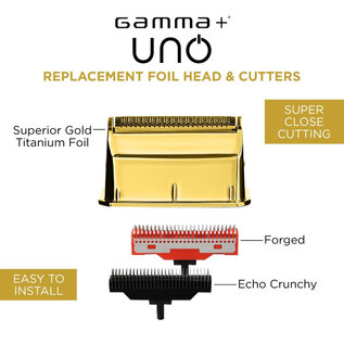 Gamma+ Gamma Gold Titanium Single Foil Head with Echo and Forged Cutters for the Uno Shaver GP554G