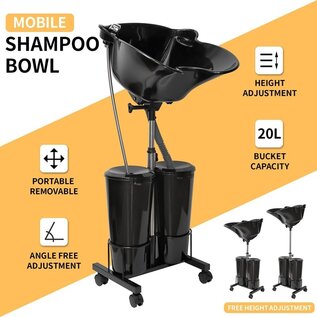 Beauty Kit Solutions Portable Shampoo Bowl with Drain Hose 2 Buckets Adjustable Height Salon Sink