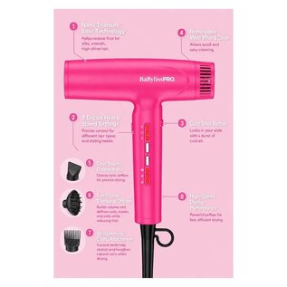 BabylissPRO BaBylissPRO Limited Edition Pink Rush Nano Light High-Speed Ionic Dryer - BNTC9200HP