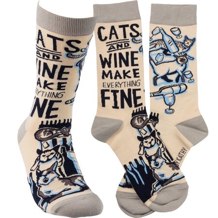 Cats And Wine Everything Fine Socks