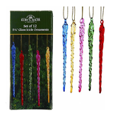  Glass Multicolored Icicle Ornaments, Set of 12