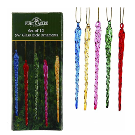 Glass Multicolored Icicle Ornaments, Set of 12
