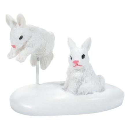 Department 56 Village Cross Product White Christmas Bunnies Accessory