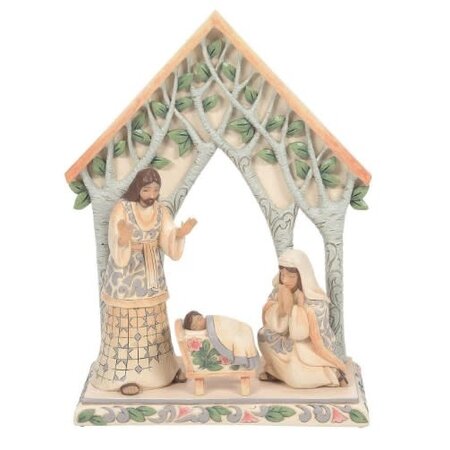 Jim Shore Jim Shore White Woodland Holy Family with Creche Set