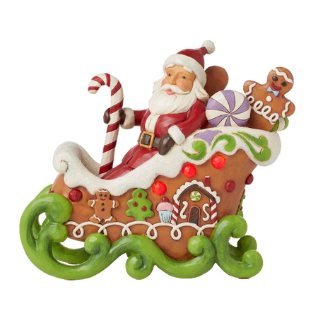 Jim Shore Jim Shore Gingerbread Santa LED with Sleigh Figurine