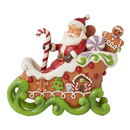 Jim Shore Jim Shore Gingerbread Santa LED with Sleigh Figurine