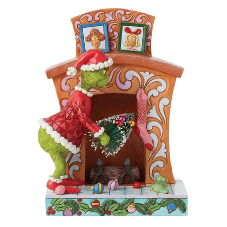 Jim Shore Jim Shore Grinch Pushing Tree up Fireplace Figurine