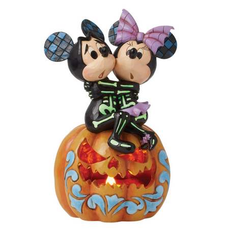 Jim Shore Jim Shore Mickey & Minnie Scared Skeletons LED Figurine