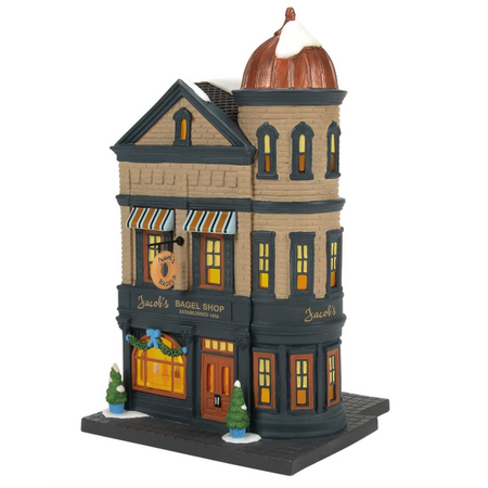 Department 56 Christmas in the City Jacob's Bagel Shop Lit Building