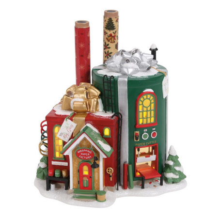 Department 56 North Pole Wrapping Paper Factory Lit Building