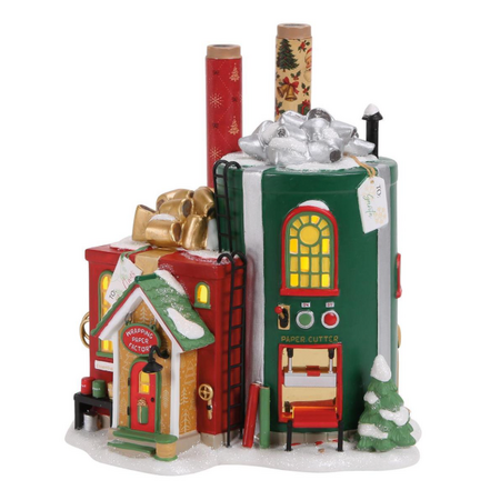 Department 56 North Pole Wrapping Paper Factory Lit Building