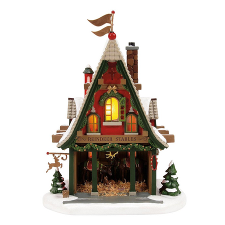 Department 56 North Pole Reindeer Acres Stables Lit Building