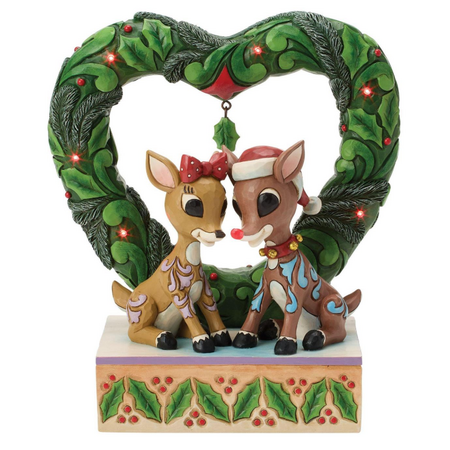 Jim Shore Jim Shore Rudolph & Clarice Heart Wreath LED Figurine