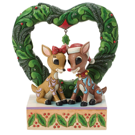 Jim Shore Jim Shore Rudolph & Clarice Heart Wreath LED Figurine