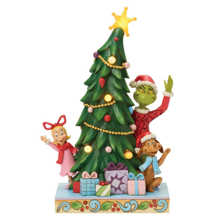 Jim Shore Jim Shore Grinch, Cindy, Max Peeking by LED Tree Figurine