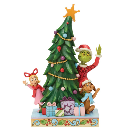 Jim Shore Jim Shore Grinch, Cindy, Max Peeking by LED Tree Figurine